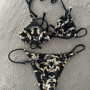 Black and Gold Floral Bikini Set